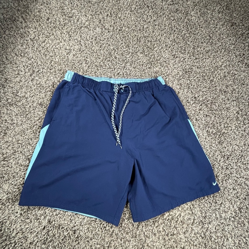Nike Swim Shorts Men’s XL Blue Lined Swim Trunks Outdoors Swoosh Logo Drawstring